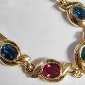 multicolor red blue green glass-crystal gold tone mogul cabochon bracelet